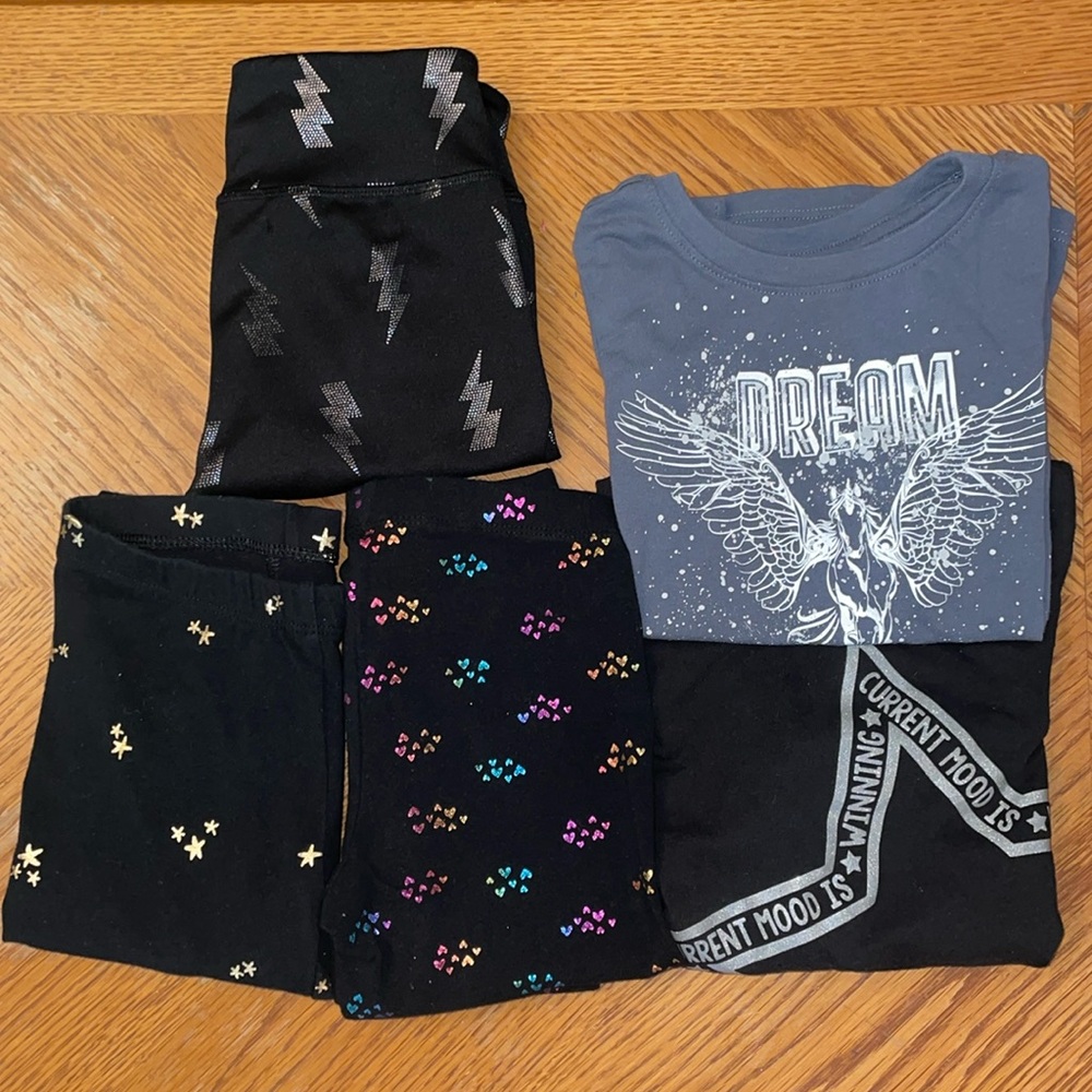 Bundle of Girls Size 6 - 2 Shirts, 3 Leggings